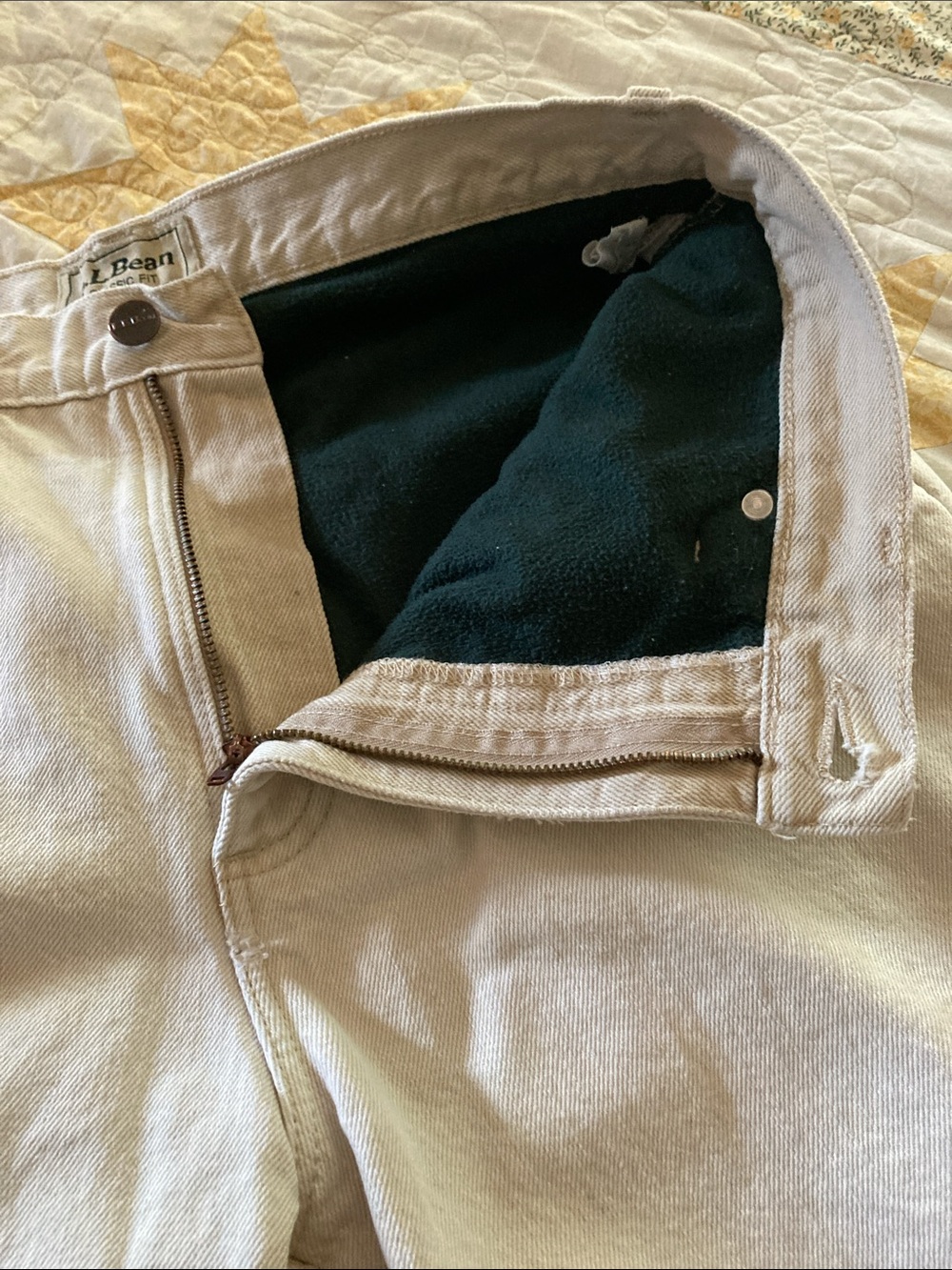 LLBEAN men’s 32-29 cream classic 5 pocket fleece lined jeans outdoors work wear - Picture 8 of 8